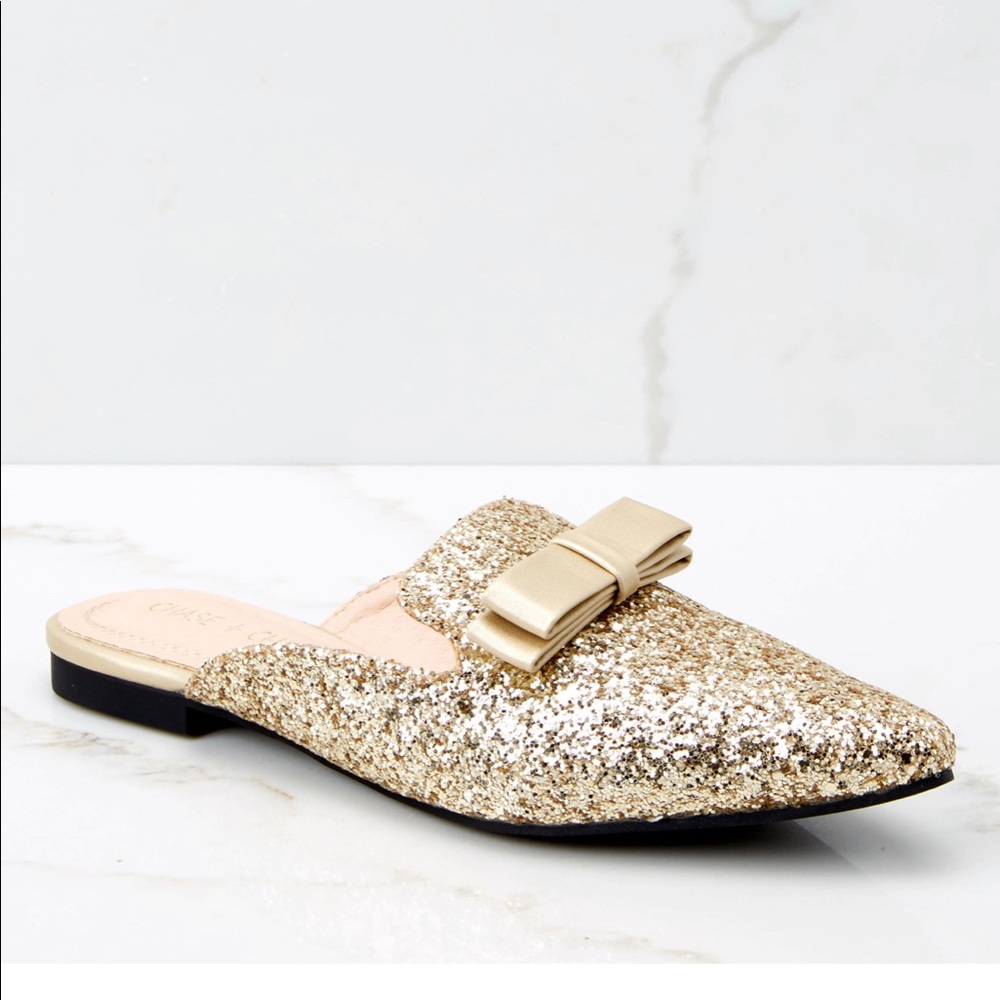 Gold glitter Mules - fun holiday shoes!